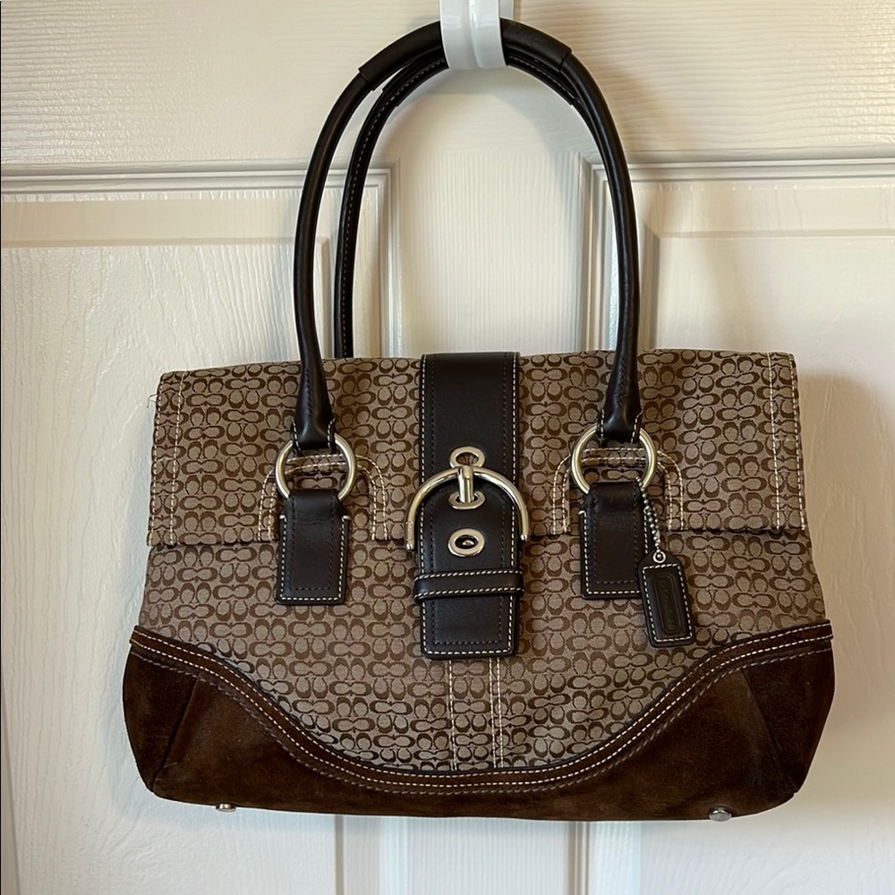 Coach Signature Logo Buckle Flap Satchel